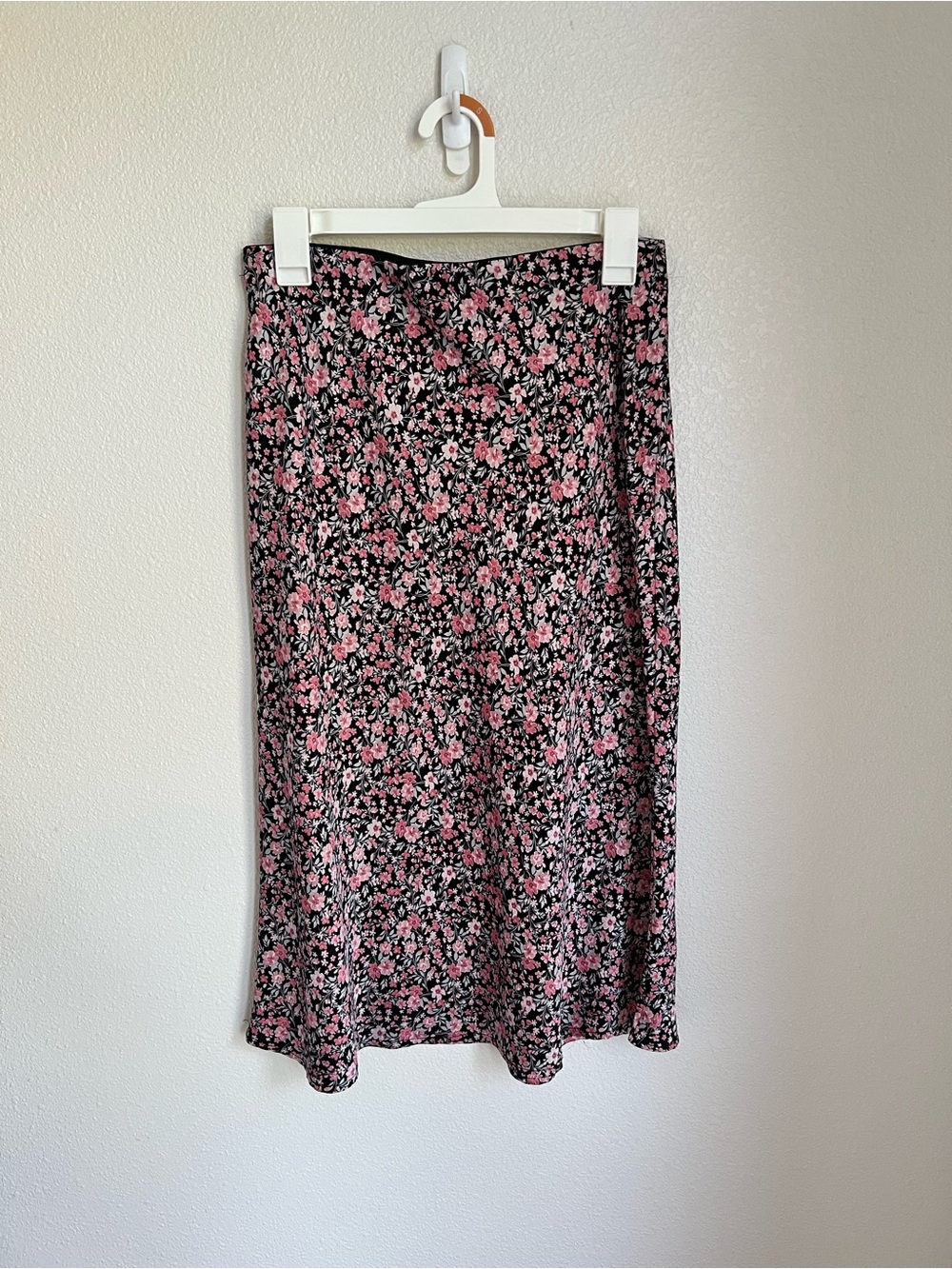 miami Black Midi Skirt with Pink Floral Print